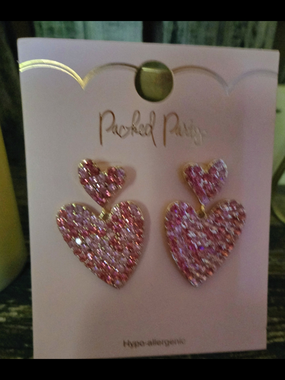 Rachel Parcell Sparkling Pink Double Heart Drop Earrings